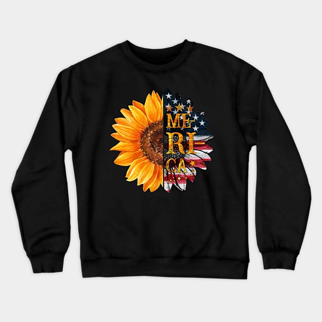 Merica Sunflower American Flag T shirt For 4th July Crewneck Sweatshirt by Kaileymahoney